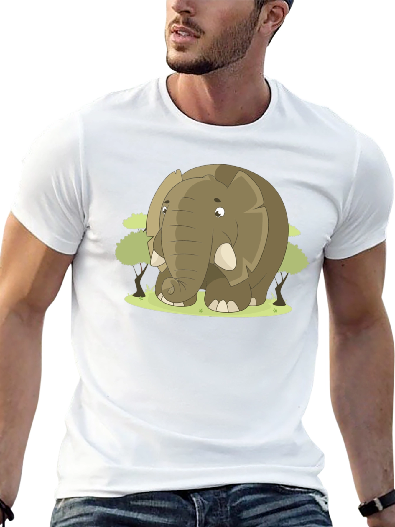 Cute Cartoon Elephant Black T-Shirt
