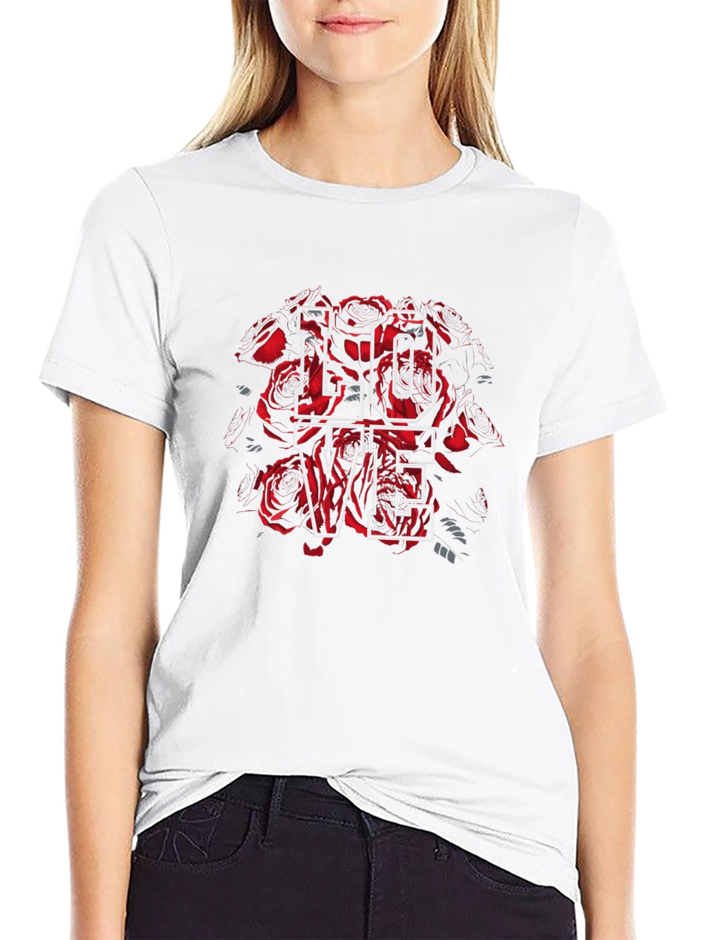 Love Roses Graphic Tee - Stylish Black T-Shirt