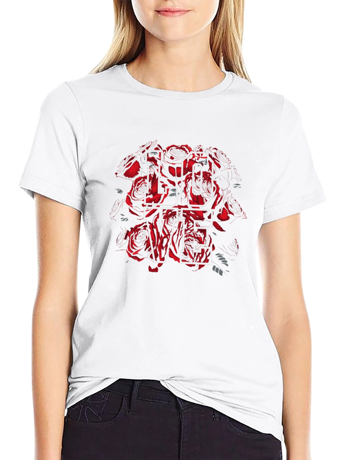 Love Roses Graphic Tee - Stylish Black T-Shirt