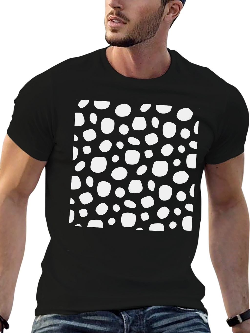 Funky Black T-Shirt with White Spot Pattern