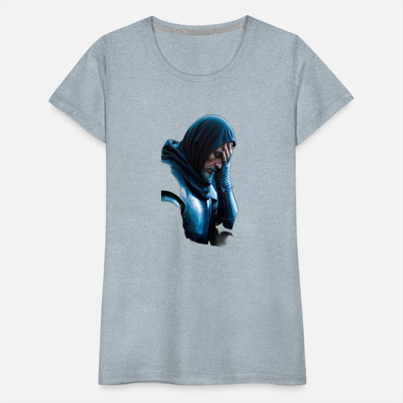 A sorrowful ebony clad knight his head bowed