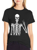 Skeleton Peace Sign Graphic T-Shirt - Black
