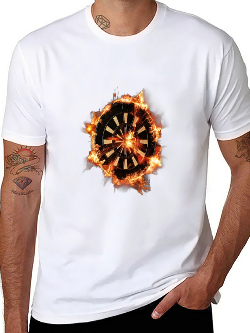 Flaming Dartboard Graphic Tee - Cool Design