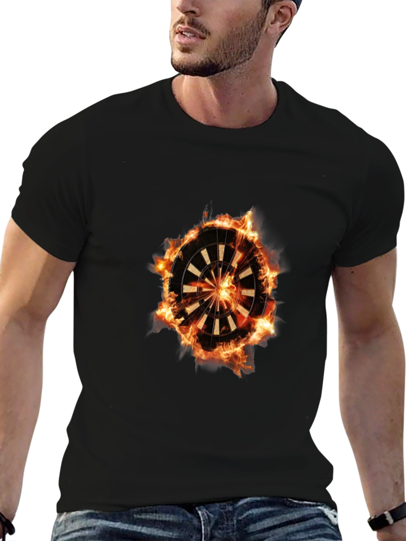 Flaming Dartboard Graphic Tee - Cool Design