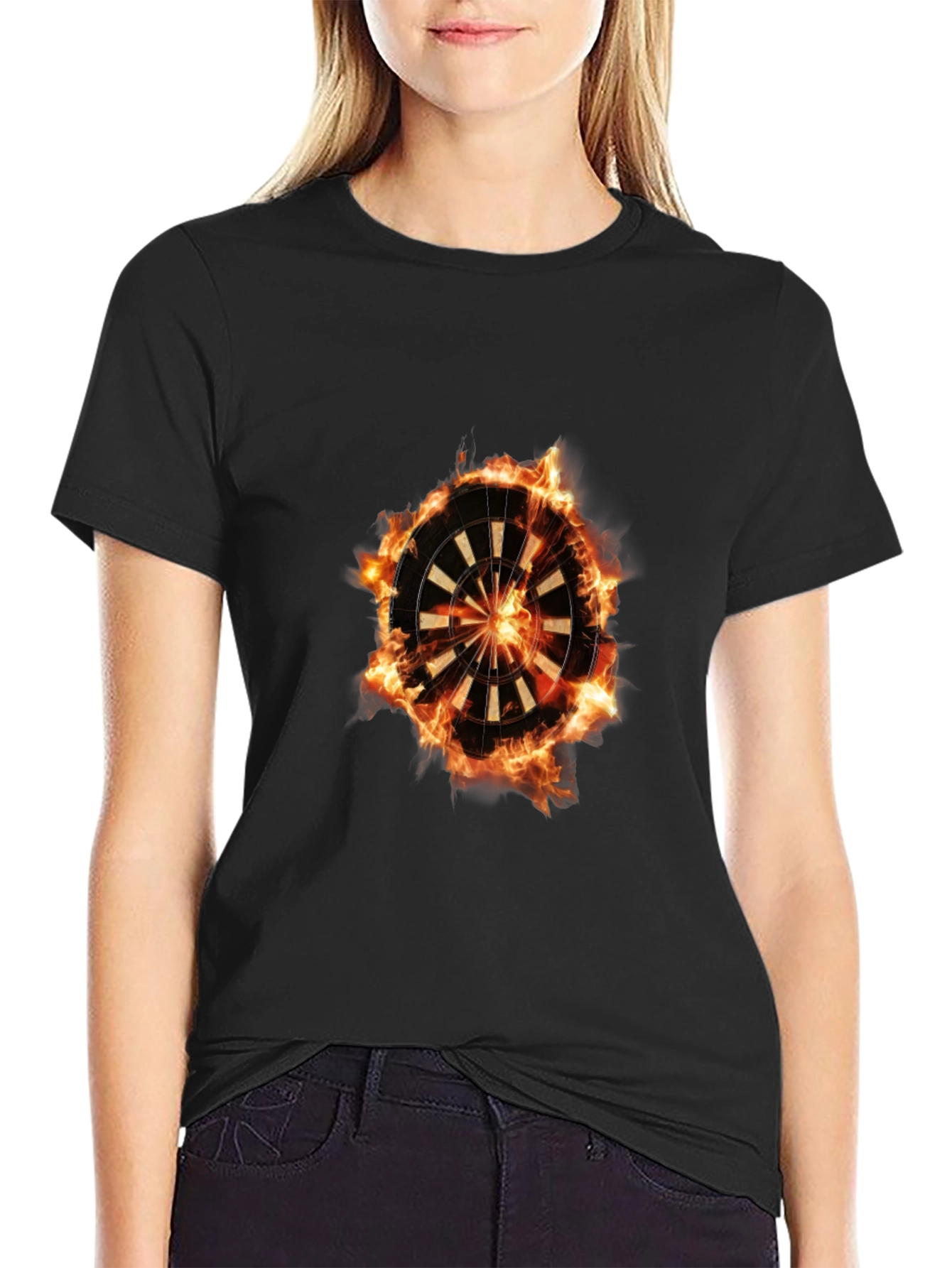 Flaming Dartboard Graphic Tee - Cool Design