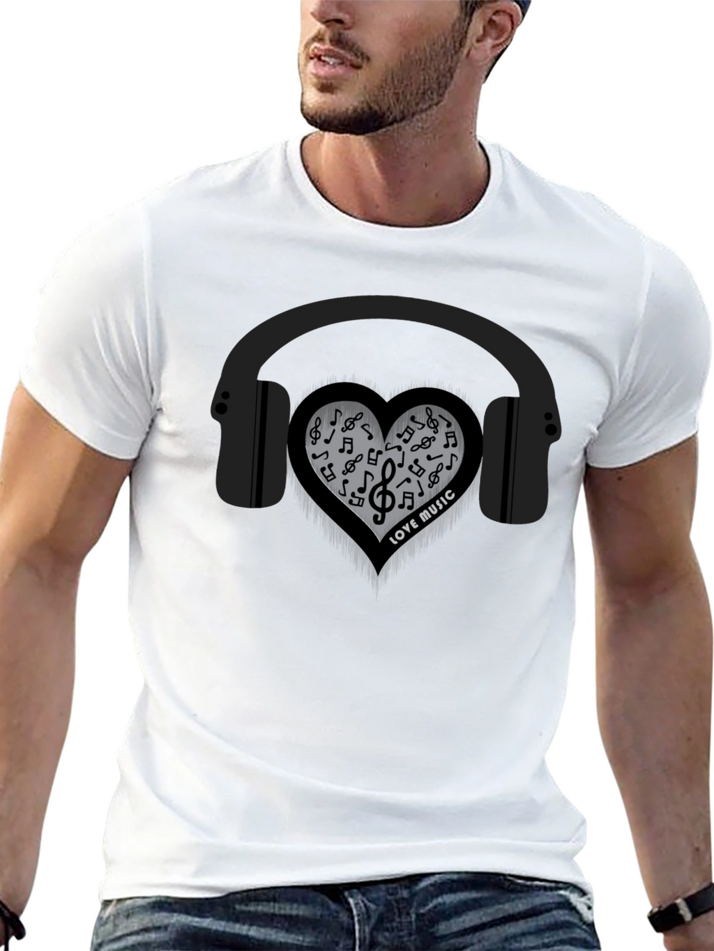 Love Music T-Shirt - Headphones & Heart Notes
