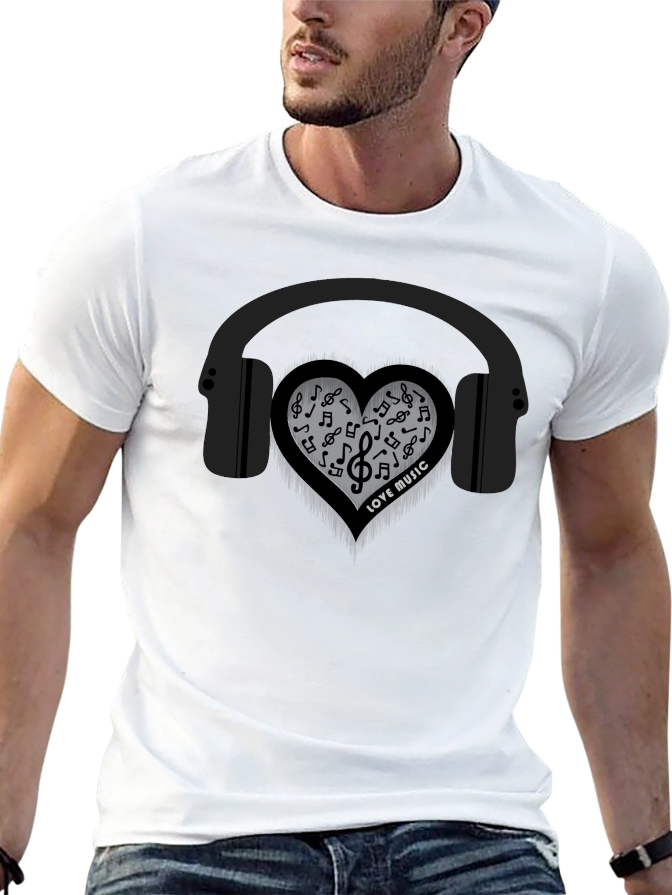Love Music T-Shirt - Headphones & Heart Notes