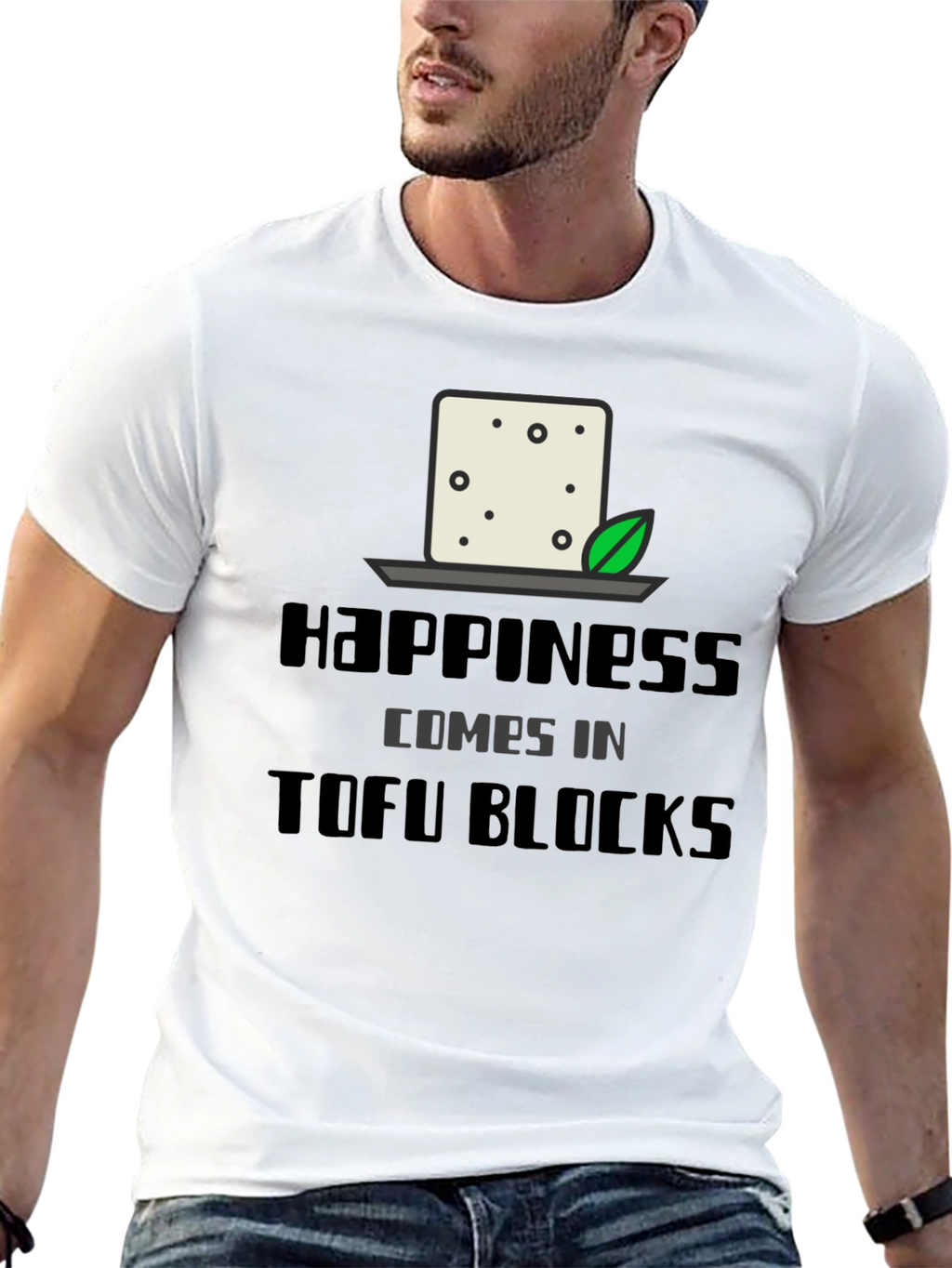 Happiness Comes in Tofu Blocks Black Graphic Tee
