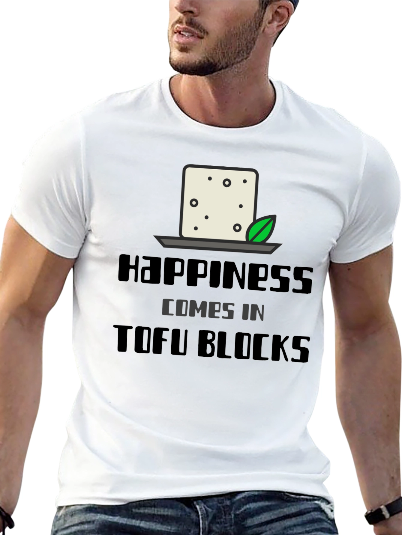 Happiness Comes in Tofu Blocks Black Graphic Tee