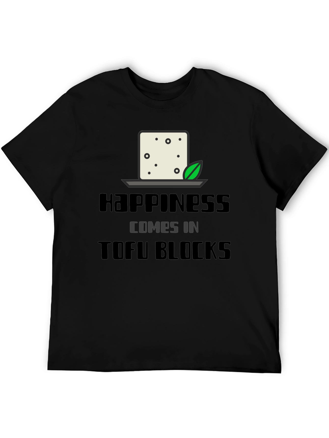 Happiness Comes in Tofu Blocks Black Graphic Tee