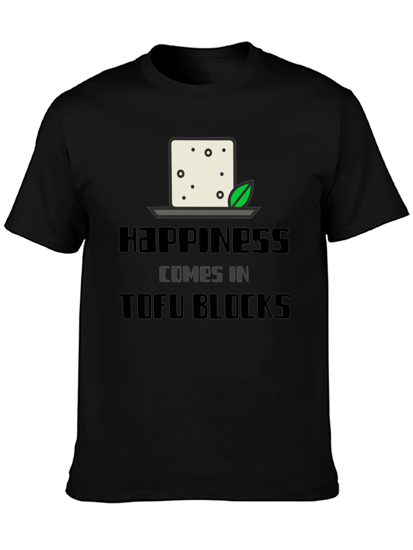 Happiness Comes in Tofu Blocks Black Graphic Tee