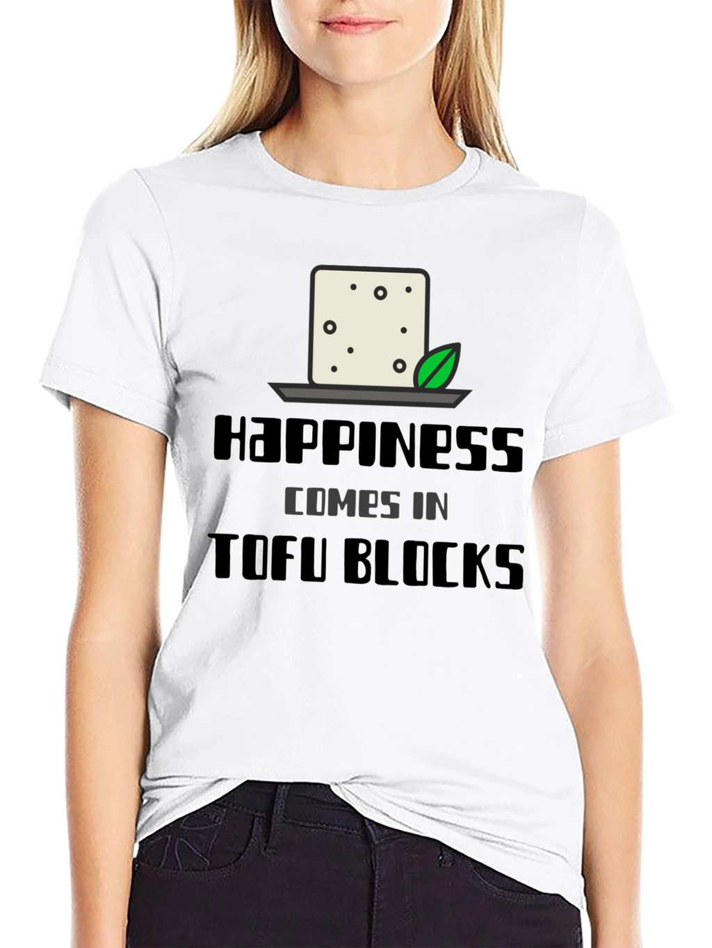 Happiness Comes in Tofu Blocks Black Graphic Tee
