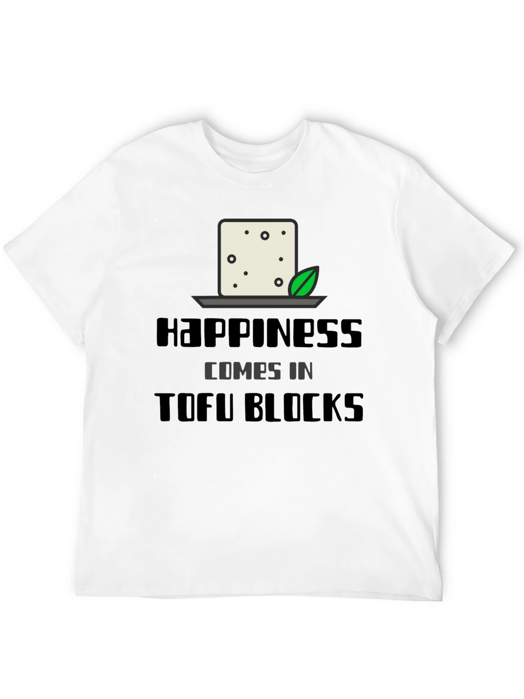Happiness Comes in Tofu Blocks Black Graphic Tee