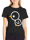 Cute Cartoon Bird Graphic Black Tee