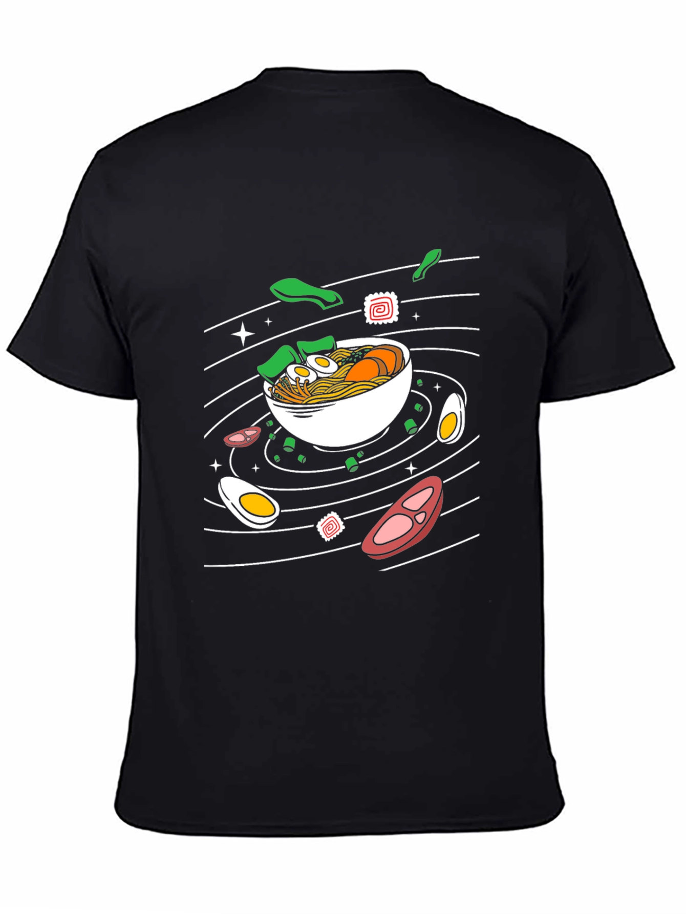Ramen Noodles Graphic Print Black T-Shirt