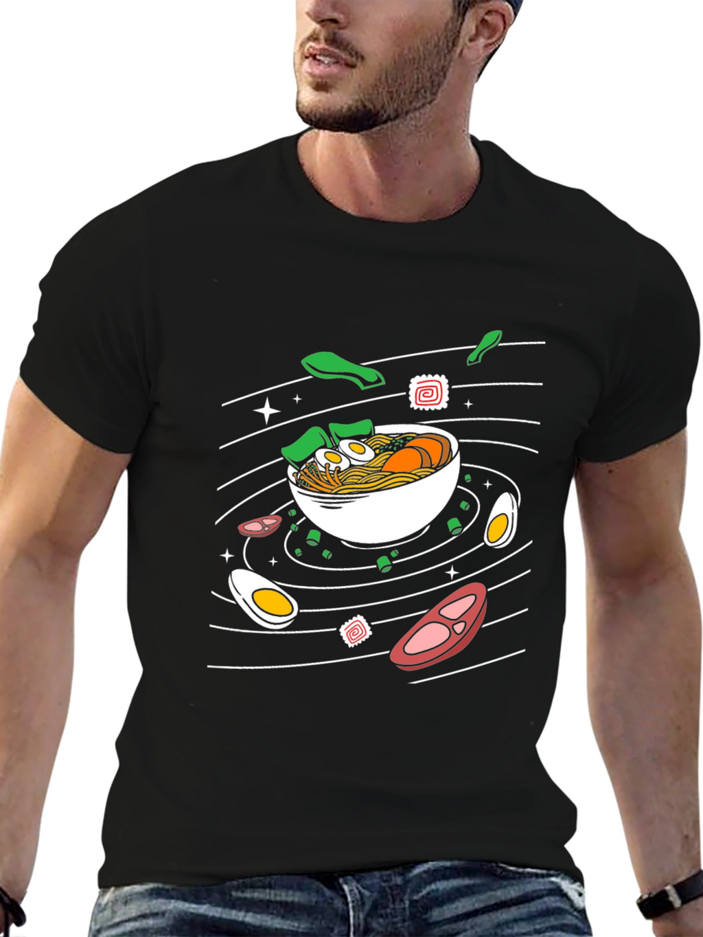 Ramen Noodles Graphic Print Black T-Shirt