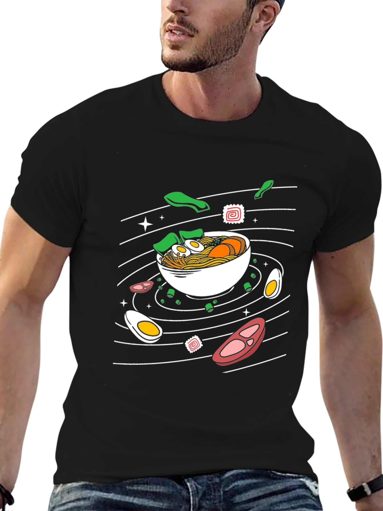 Ramen Noodles Graphic Print Black T-Shirt