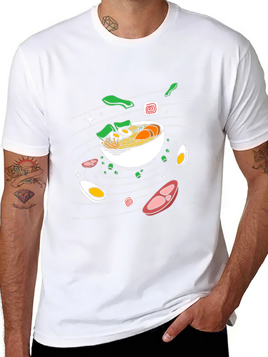 Ramen Noodles Graphic Print Black T-Shirt