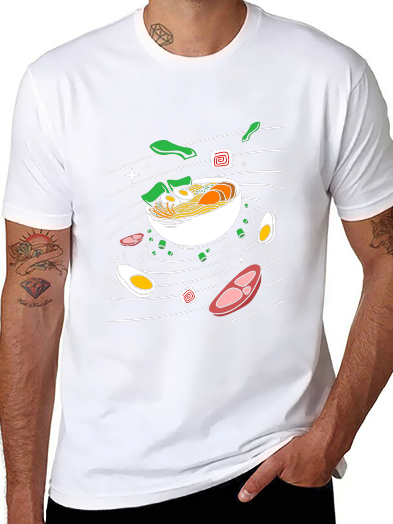 Ramen Noodles Graphic Print Black T-Shirt
