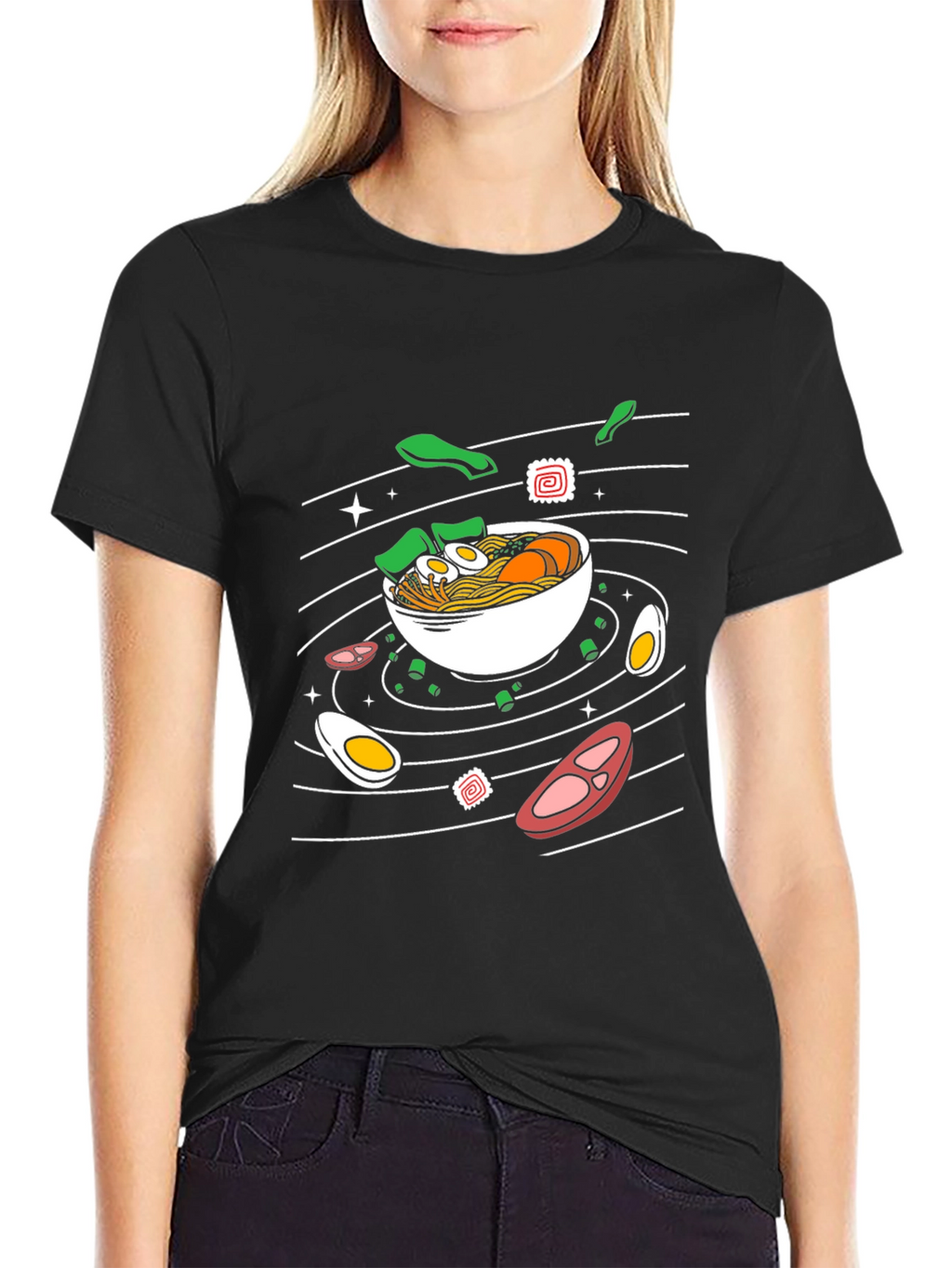 Ramen Noodles Graphic Print Black T-Shirt