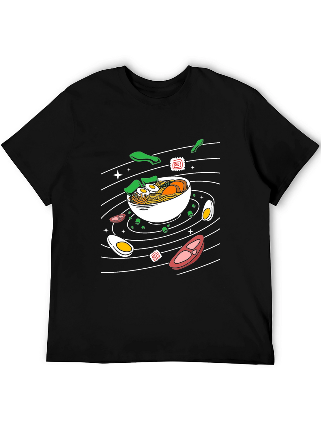 Ramen Noodles Graphic Print Black T-Shirt