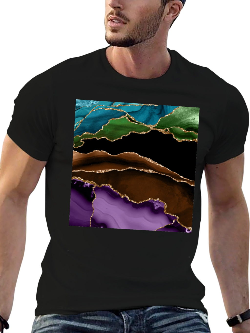 Abstract Gold-Accented T-Shirt