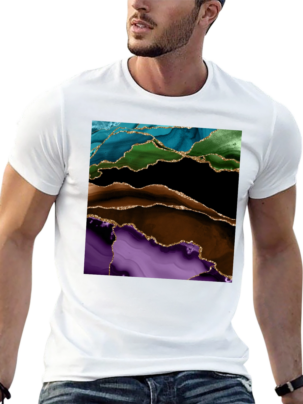 Abstract Gold-Accented T-Shirt