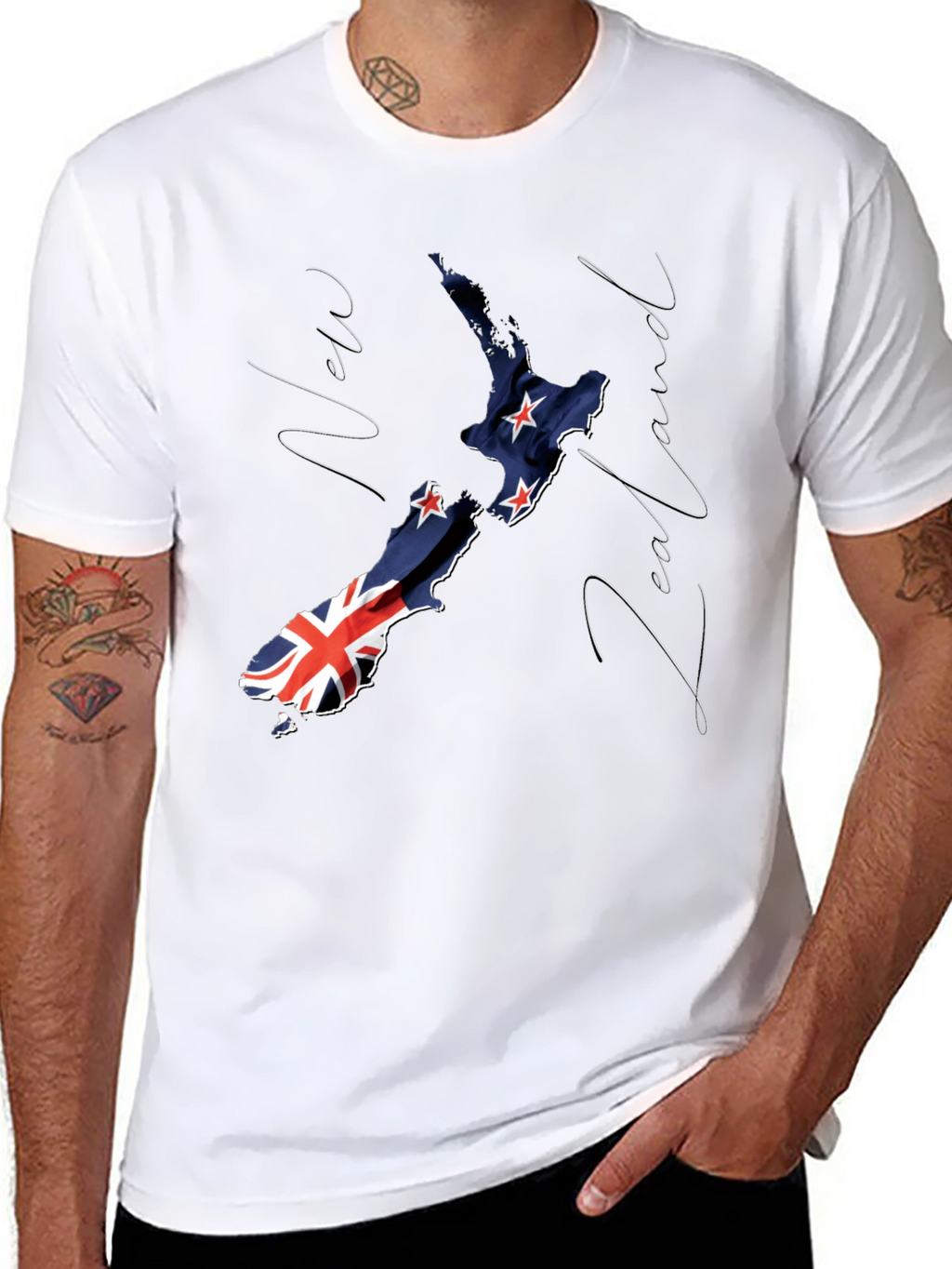 New Zealand Flag Map Black Graphic T-Shirt