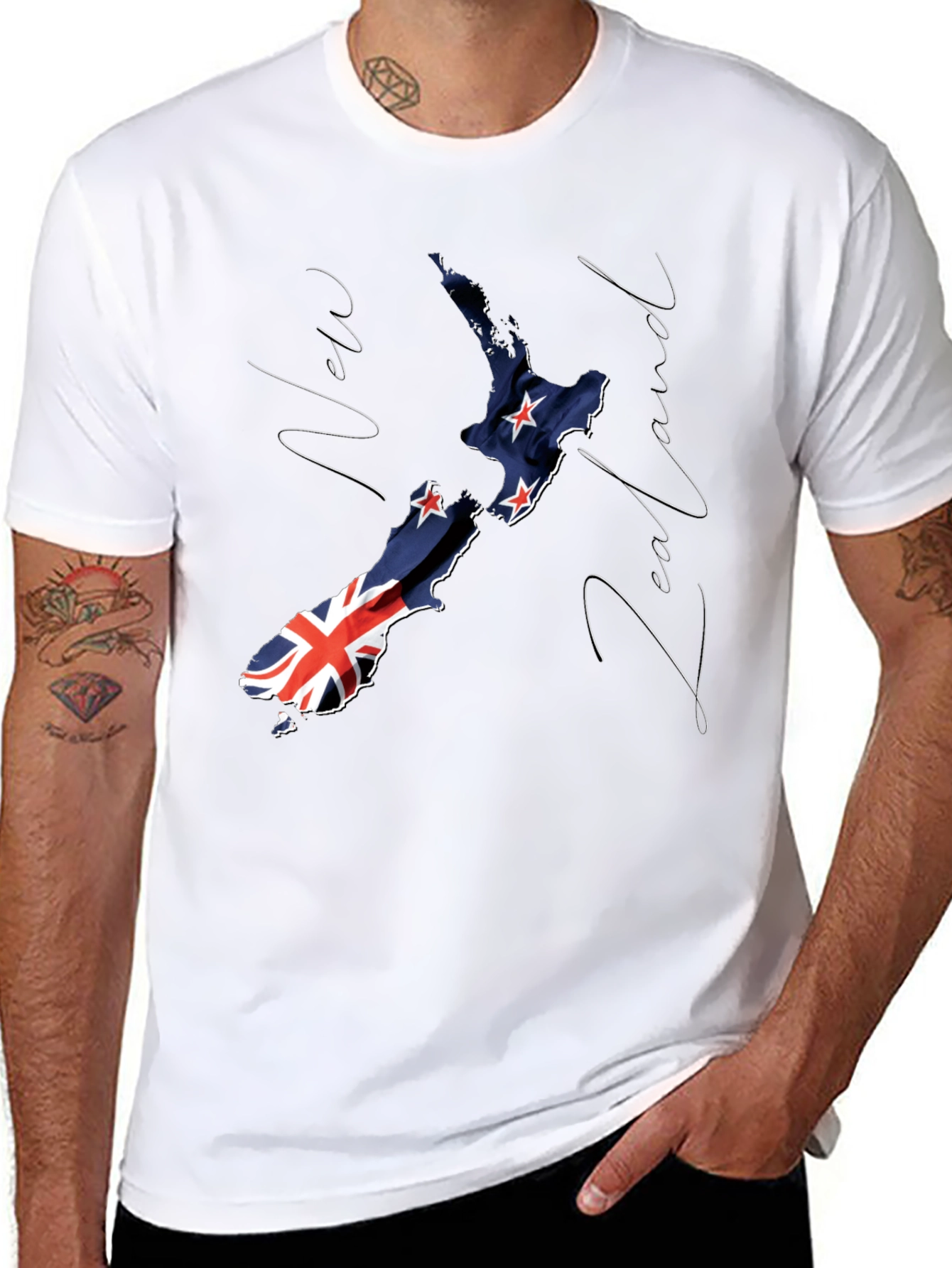 New Zealand Flag Map Black Graphic T-Shirt