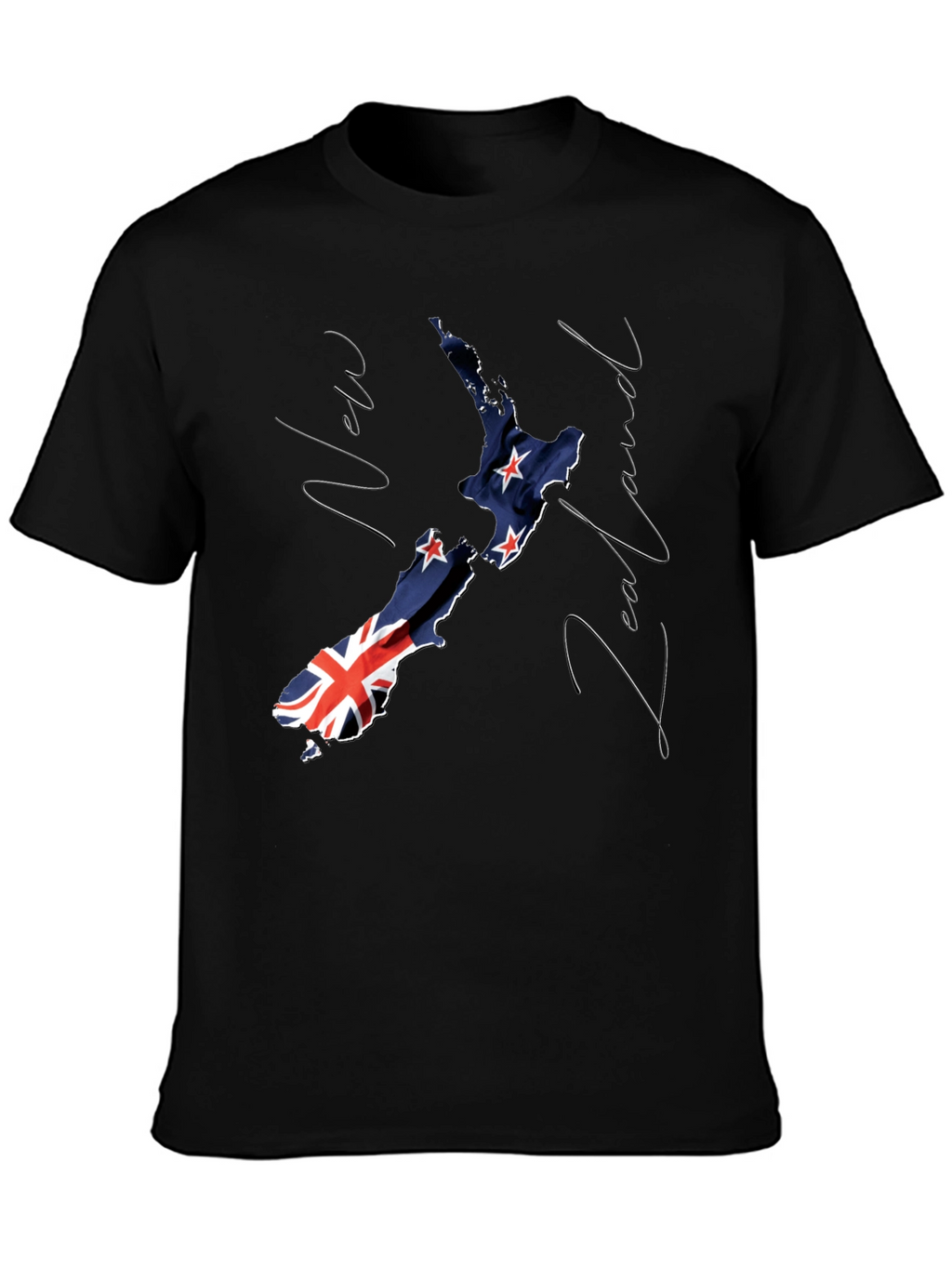 New Zealand Flag Map Black Graphic T-Shirt