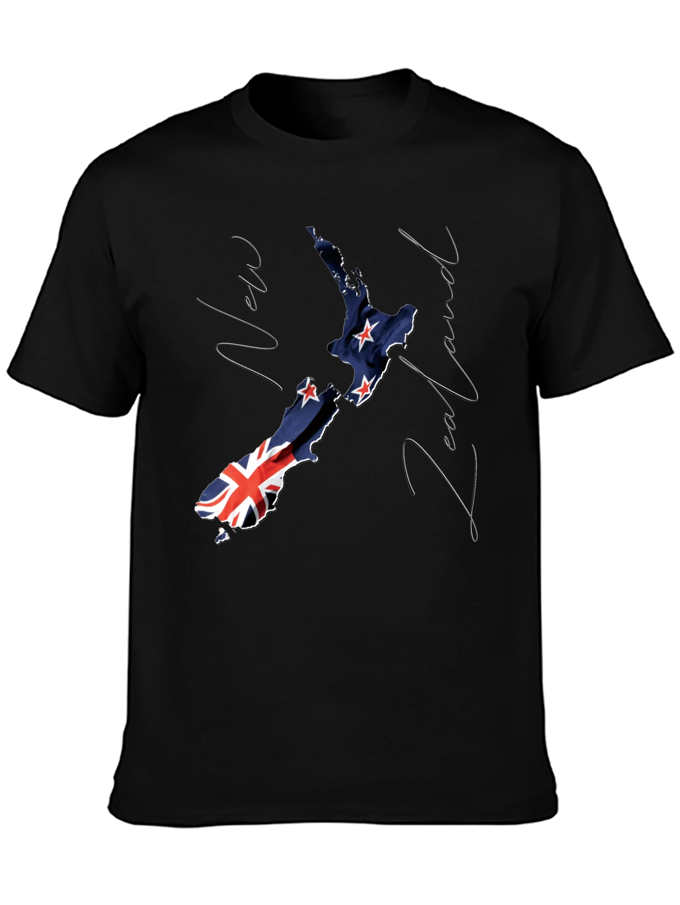 New Zealand Flag Map Black Graphic T-Shirt