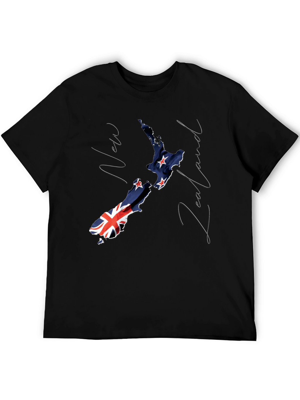 New Zealand Flag Map Black Graphic T-Shirt