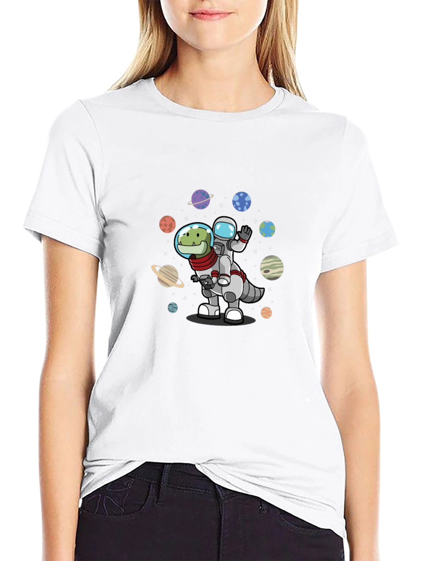 Astronaut Riding Dinosaur T-Shirt - Space Adventure Tee