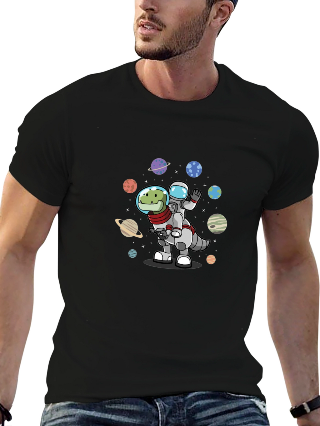 Astronaut Riding Dinosaur T-Shirt - Space Adventure Tee