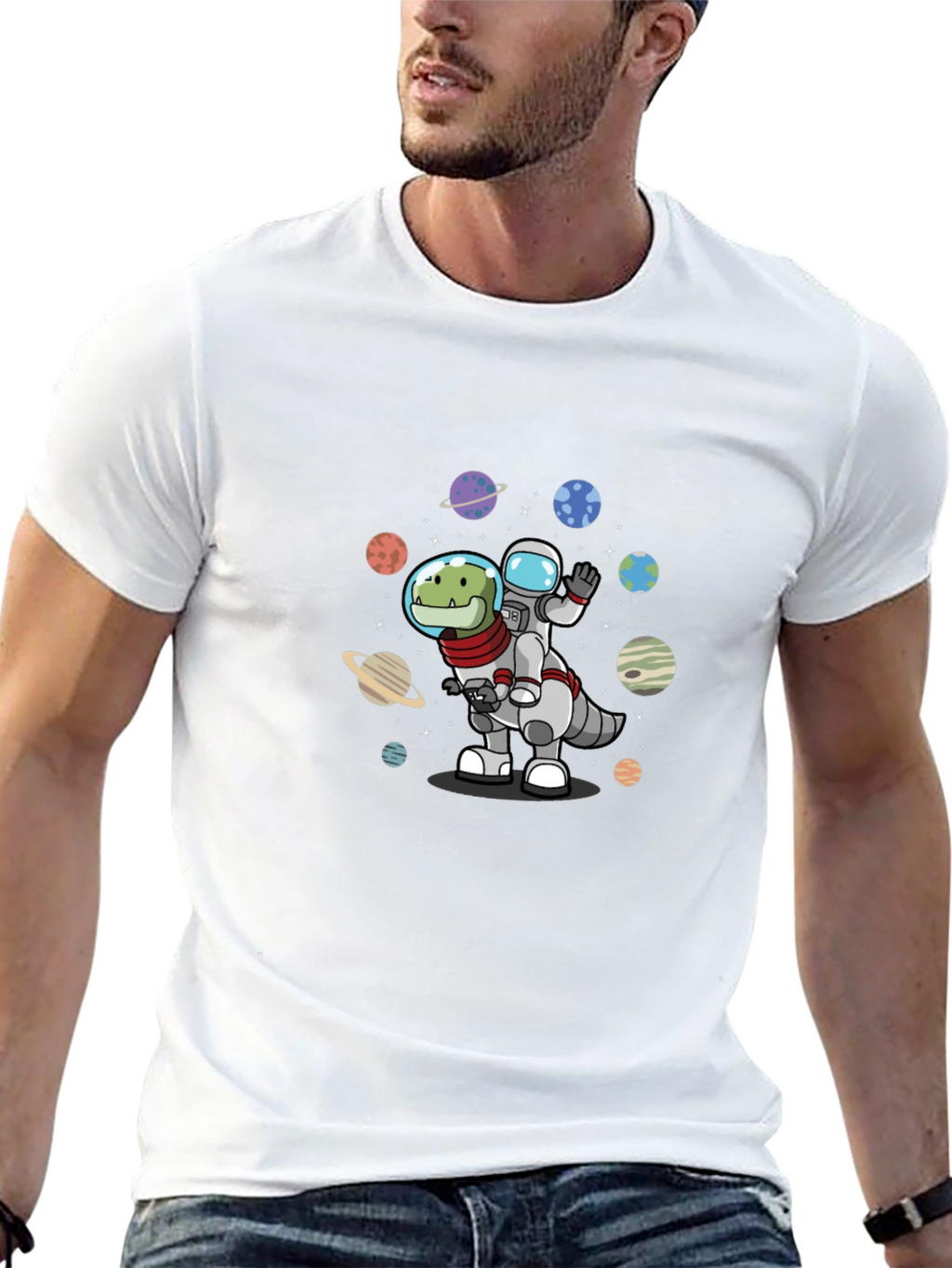 Astronaut Riding Dinosaur T-Shirt - Space Adventure Tee
