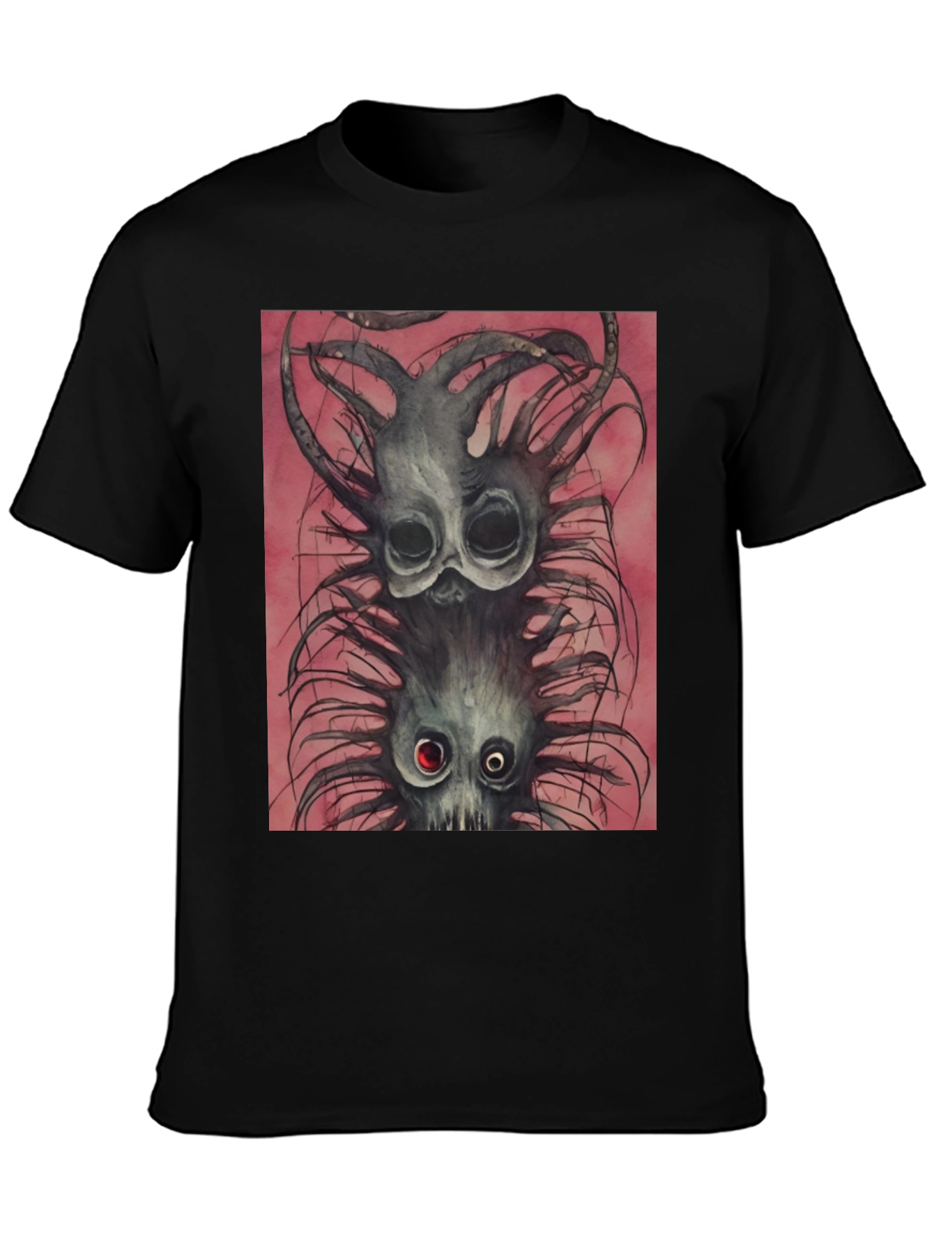 Black Tee with Spooky Creature Graphic