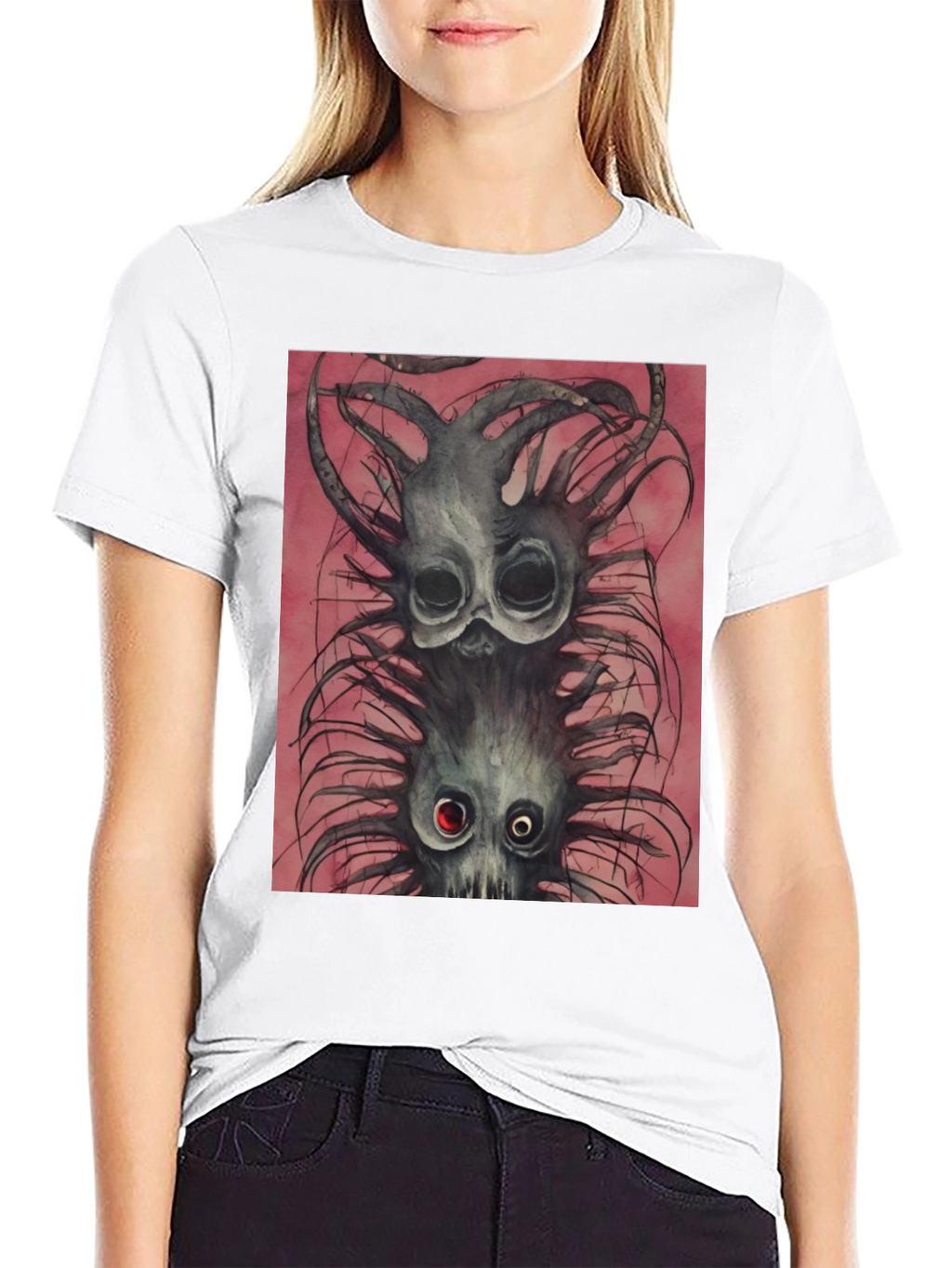 Black Tee with Spooky Creature Graphic