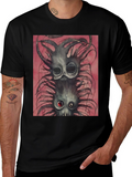 Black Tee with Spooky Creature Graphic