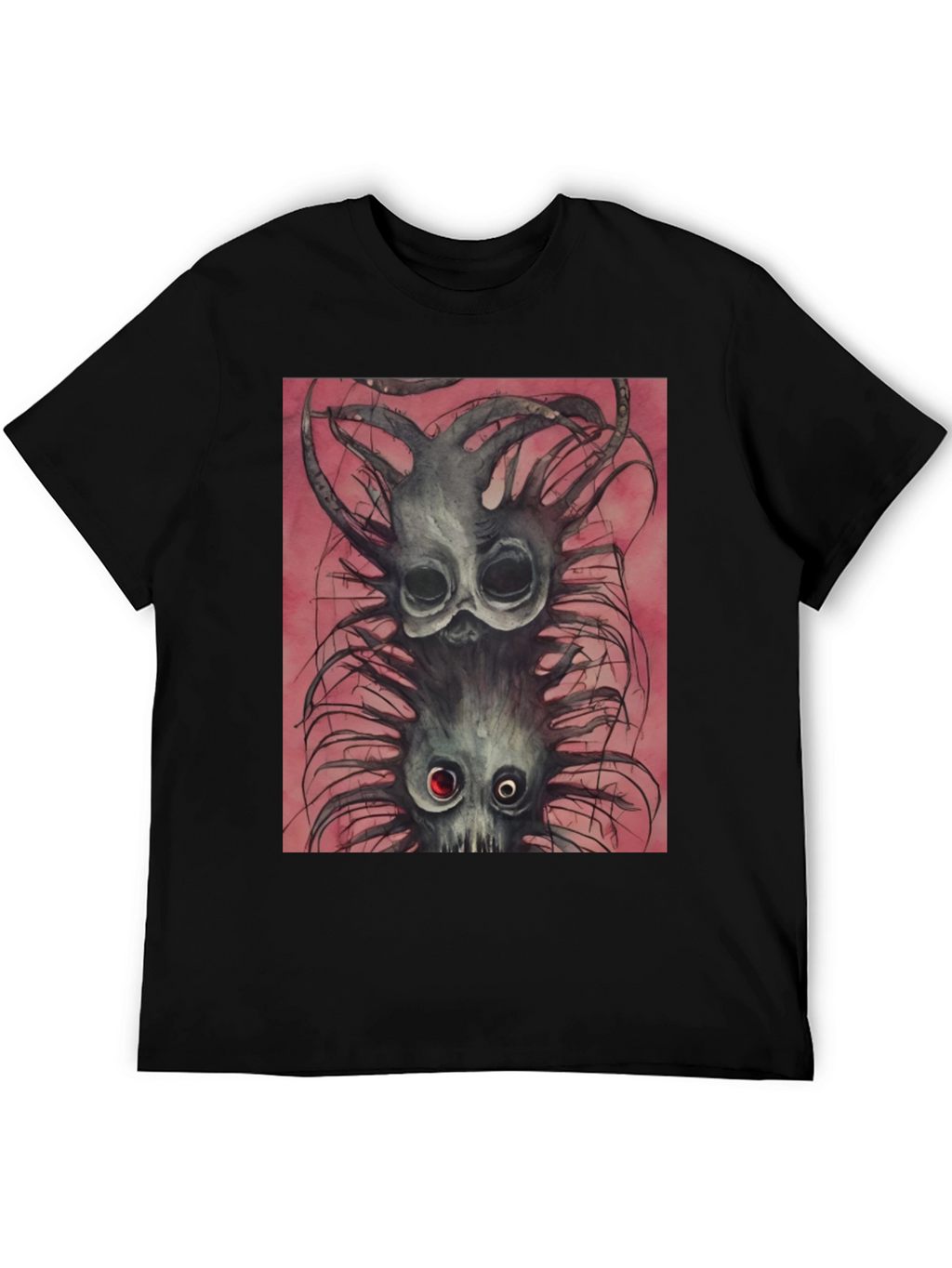 Black Tee with Spooky Creature Graphic