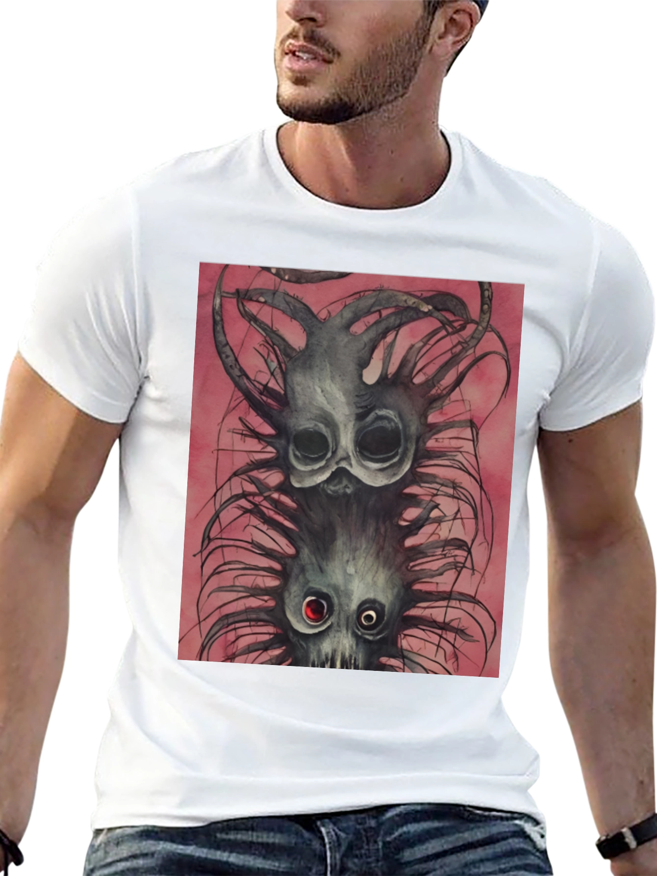 Black Tee with Spooky Creature Graphic