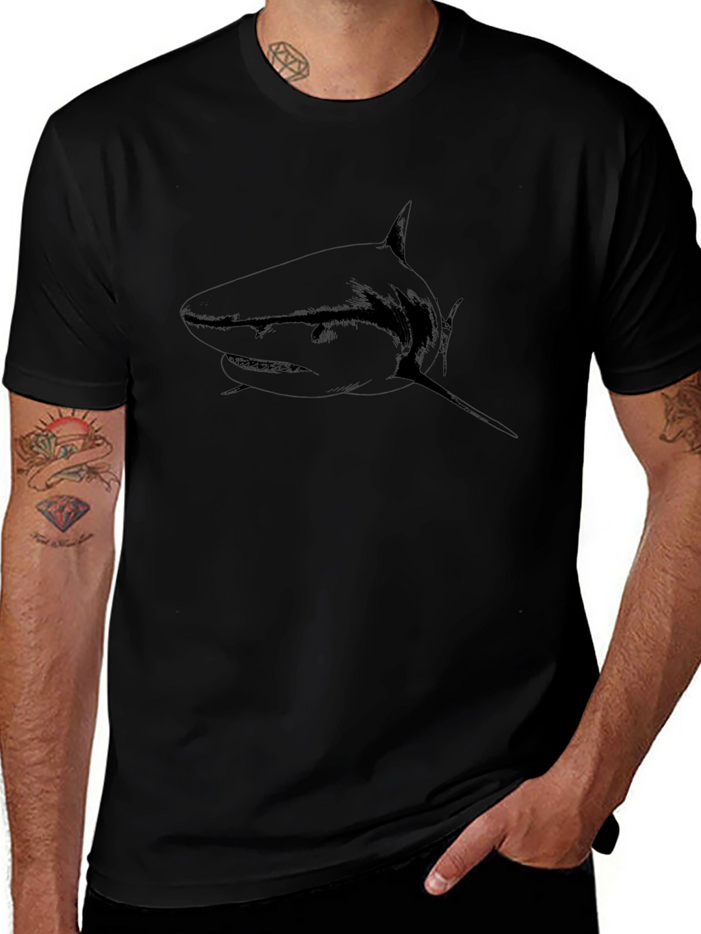 Mens Black Shark Graphic Tee - Stylish Casual Wear