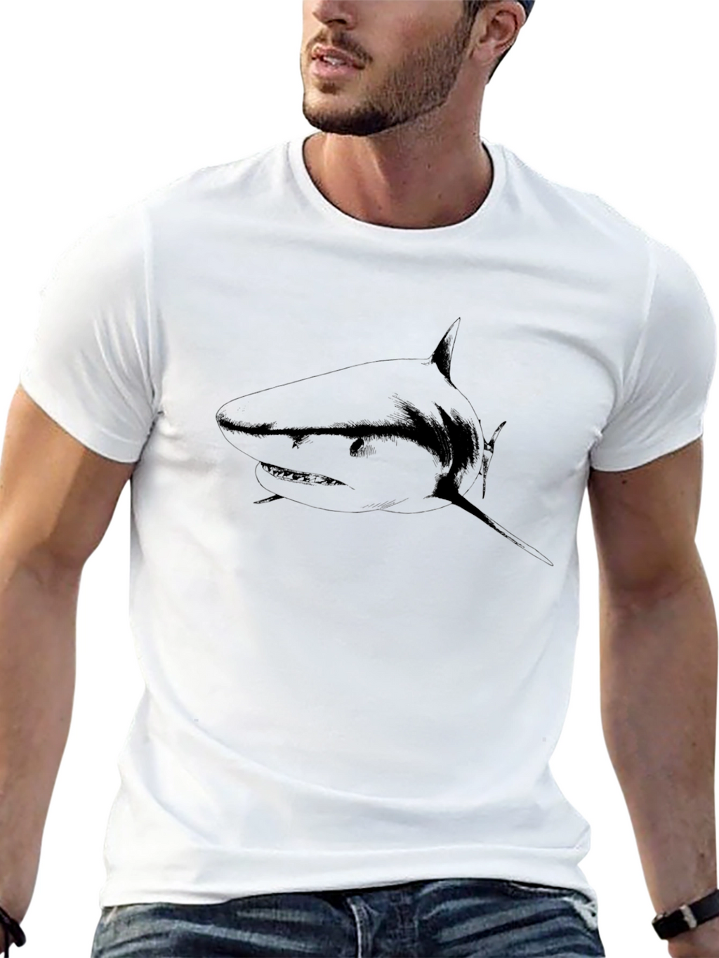 Mens Black Shark Graphic Tee - Stylish Casual Wear