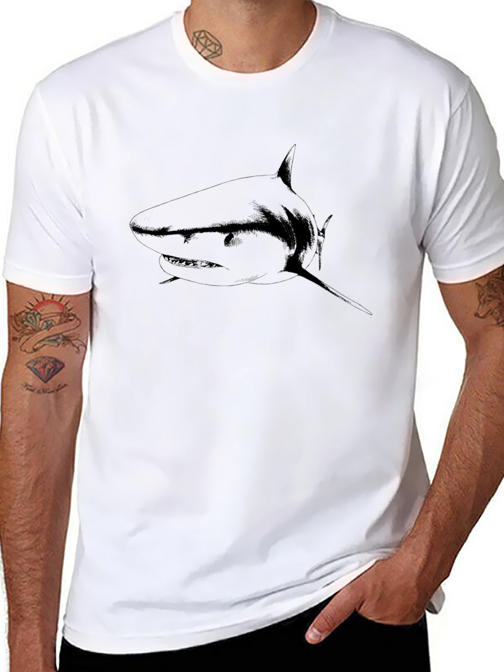 Mens Black Shark Graphic Tee - Stylish Casual Wear