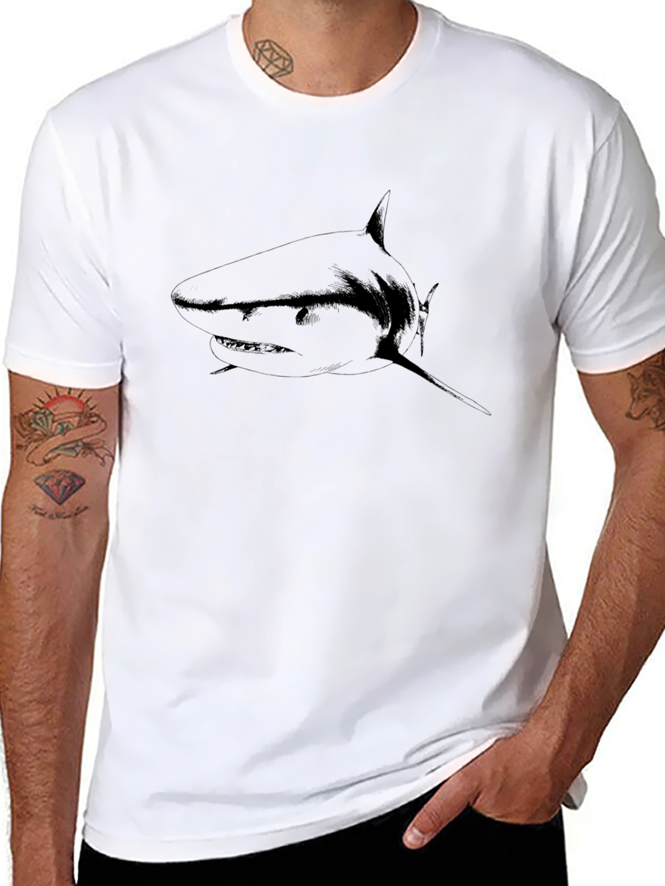 Mens Black Shark Graphic Tee - Stylish Casual Wear