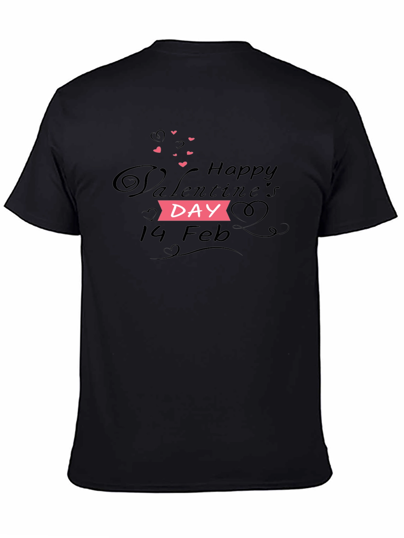 Happy Valentines Day T-Shirt - Black Cotton Blend Tee