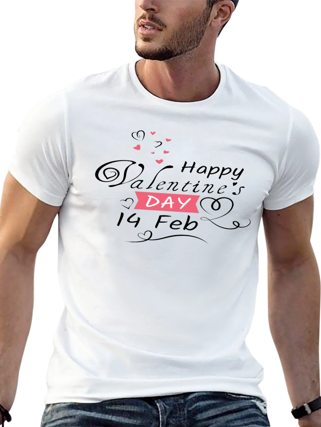 Happy Valentines Day T-Shirt - Black Cotton Blend Tee