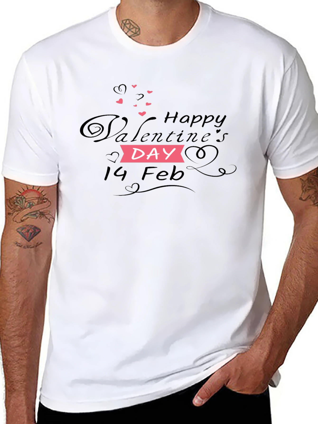 Happy Valentines Day T-Shirt - Black Cotton Blend Tee