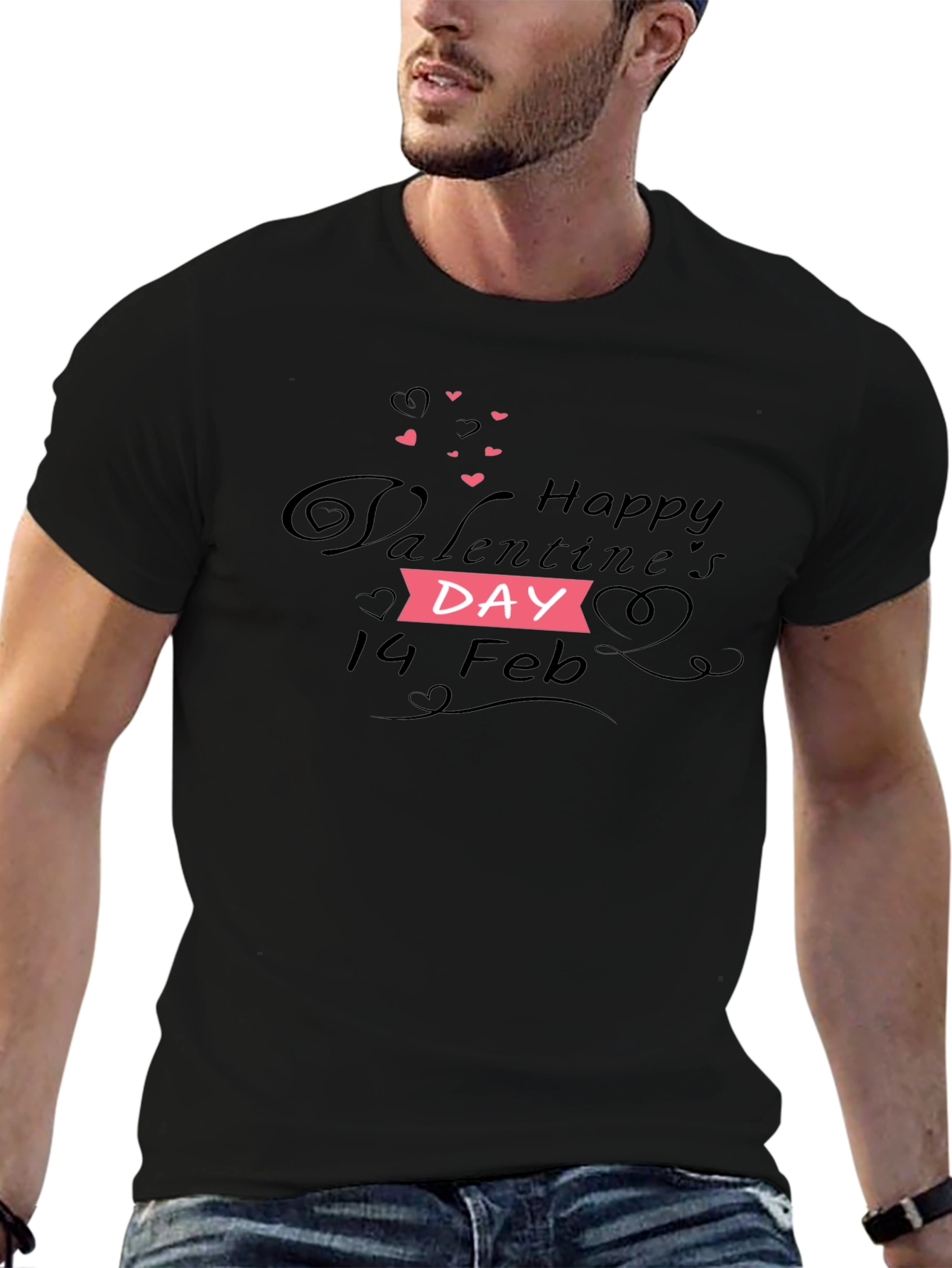 Happy Valentines Day T-Shirt - Black Cotton Blend Tee