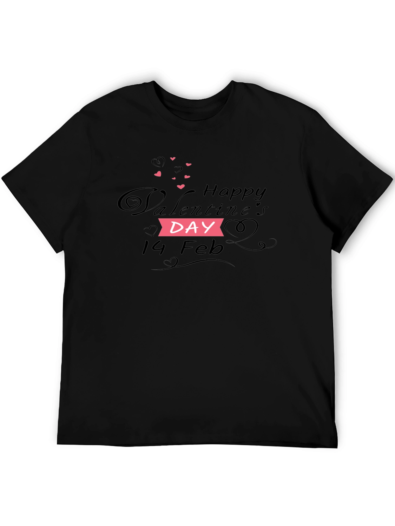 Happy Valentines Day T-Shirt - Black Cotton Blend Tee