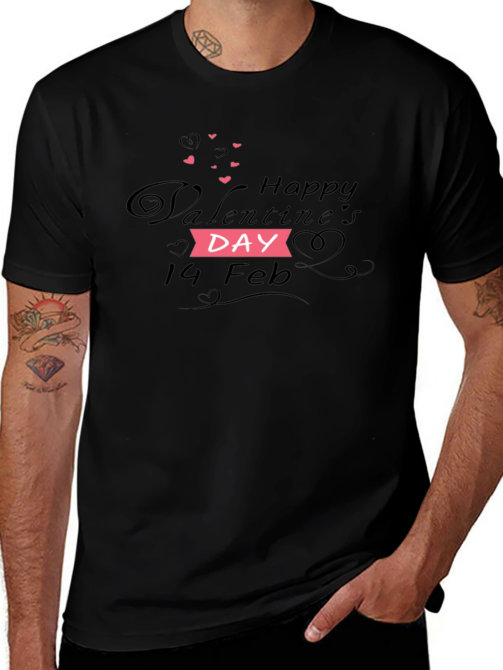 Happy Valentines Day T-Shirt - Black Cotton Blend Tee